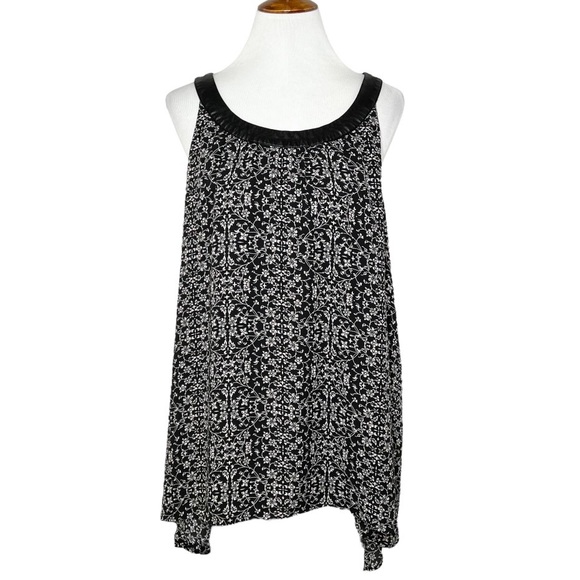 torrid Tops - Torrid Black White Floral Faux Leather Halter Swing High Low Sleeveless Top 2X